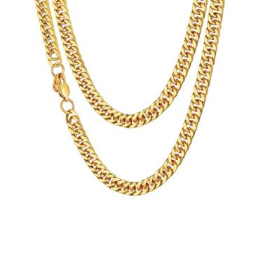 Imagem de Colar ChainsHouse 5 mm-13,5 mm Miami Link Aço inoxidável/Correntes cubanas banhadas a ouro 18 K para homens e mulheres, 45,7 a 76,2 cm, caixa de presente Dourado