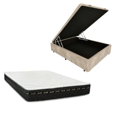 Imagem de Cama Box Baú Blindada com Colchão Eagle Molas Bonnel 22cm (SUEDE BEGE, Casal)