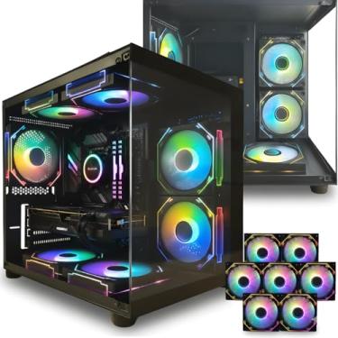 Imagem de Kit Gabinete Gamer Aquário Preto GB1796 Vidro Temperado Frontal Lateral Micro ATX + 07 fans RGB Gerenciáveis FC1396
