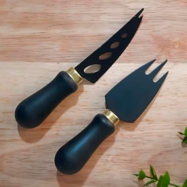 Imagem de Jogo de Talheres para Queijo e Frios em Inox 2 Peças Cabo Preto