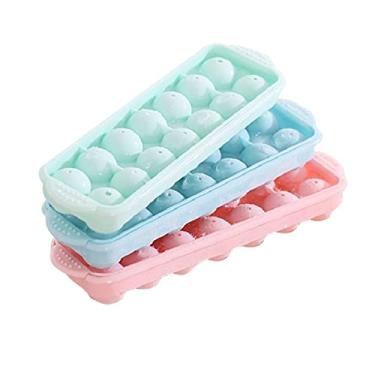 Imagem de Bandeja de cubo de gelo 14 grades 3D bolas redondas bandeja de gelo casa bar festa moldes de hóquei no gelo com tampa bandeja de cubo diy 3 peças