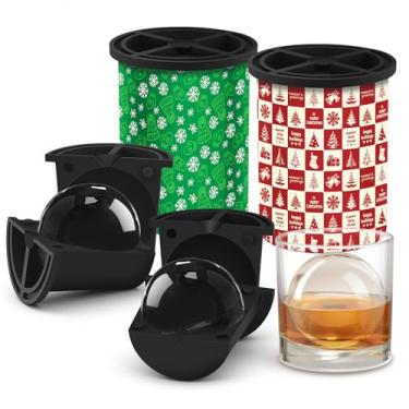 Imagem de Máquina de cubos de gelo transparente de Natal, 6,35 cm de aço inoxidável, moldes de gelo para uísque/coquetel antiquado/bourbon, presentes de uísque bourbon para homens, pai, marido (pacote com 2)