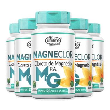 Imagem de Kit 5 Cloreto De Magnésio P.A Magneclor Unilife 120 Cápsulas