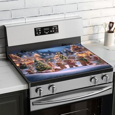 Imagem de BVBOX Capa superior de fogão de Natal para fogão elétrico 71.1 cm x 50.8 cm, capas superiores de fogão de vidro lavável decorativo tapete protetor de fogão para cozinha doméstica (noite de neve homem