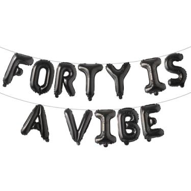 Imagem de Balões de letras - FORTY IS A VIBE 40 cm letras do alfabeto alumínio balão Mylar 40 anos decoração festa banner (Quarenta é uma vibe preto)