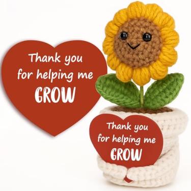 Imagem de Handmade Crochet Sunflower Plush with Heart Card – Positive Appreciation Gifts for Teacher Mom Boss Coworker Mentor Friend, Thank You Gift from Student or Employee – Birthday, Christmas, Graduation