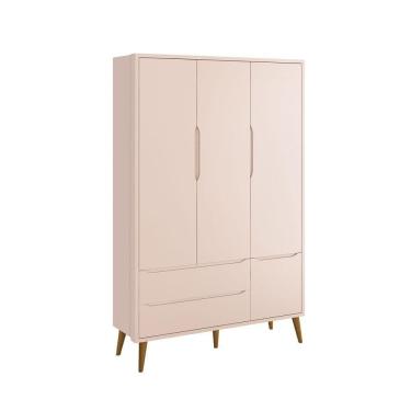 Imagem de Guarda-roupa Retrô 3 Portas Théo New Rosa Fosco Com Madeira - Reller