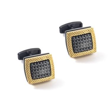 Imagem de Abotoaduras com padrão quadrado banhado a ouro e bronze para homens - 