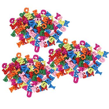 Imagem de Letras de madeira artesanais botões coloridos do alfabeto DIY artesanais brinquedos educativos para crianças 300 peças botões de letras de madeira para crianças artes artesanato