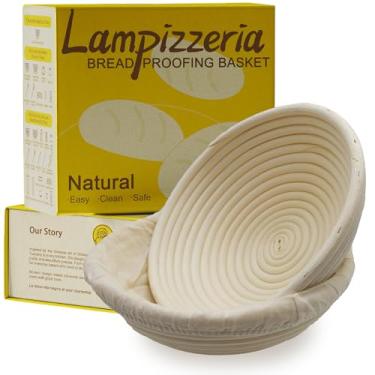 Imagem de LAMPIZZERIA Cesta redonda de vime Banneton à prova de pão de 23 cm, conjunto de 2 tigelas D'ita feitas à mão para padeiros artesanais