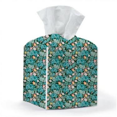 Imagem de Capa de caixa de lenços, suporte de caixa de lenços, quadrado com fundo de cinto, organizador decorativo de couro PU para mesa, banheiro de bancada, carro, escritório, cômoda, decoração de flores de