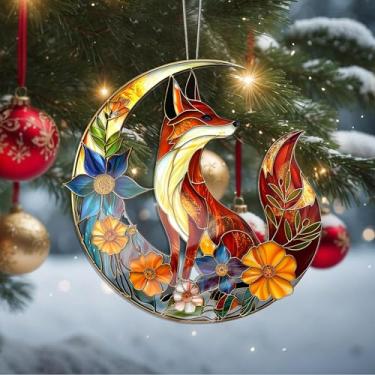 Imagem de Enfeites de Natal de cristal de raposa, enfeites de árvore de Natal feitos à mão, decoração de carro e casa - presentes de Natal, decoração de artesanato em acrílico, ideias de troca de presentes para