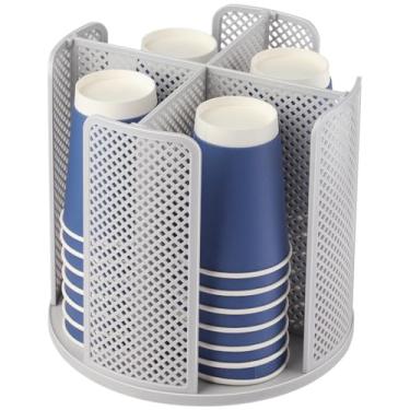 Imagem de Organizador giratório de copo e tampa com quatro compartimentos, ideal para xícaras de café, tampas e itens diversos, solução de armazenamento multiuso
