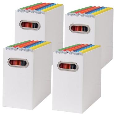 Imagem de Tcbelosion Caixa organizadora de arquivos dobrável com alça, organizador de arquivos para casa ou escritório, pequena caixa de arquivos portátil (4 pacotes, branco)