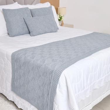 Imagem de Manta Casal, Peseira, Kit Peseira Manta Tricot Cama Casa + 3 Capas Almofadas(Cinza Prata,King)