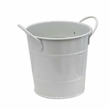 Imagem de Suporte para caneta de lápis de mesa Arte em ferro Bonito formato de balde Organizador multifuncional para material escolar de escritório Pincéis de maquiagem Armazenamento (Branca)