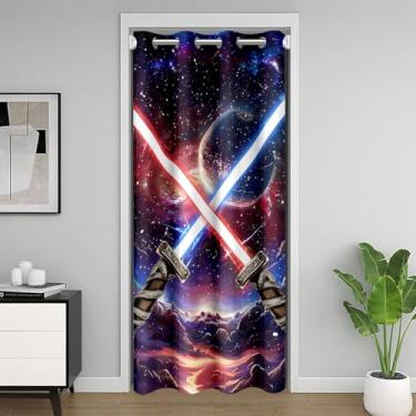 Imagem de Feelyou Cortina de porta com sabre de luz para crianças, meninos, meninas, azul, vermelho, divisória de quarto, ilhós, 30%-50%, escurecimento do quarto, cortina térmica com isolamento blackout 86 cm x