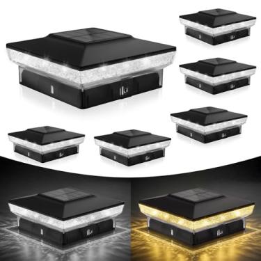 Imagem de VOLISUN Luzes de poste solar, luzes IP64 à prova d'água movidas a energia solar para postes de madeira/vinil 4 x 4 e 5 x 5. Modos de cor dupla com lente de cristal fosco (pacote com 6)
