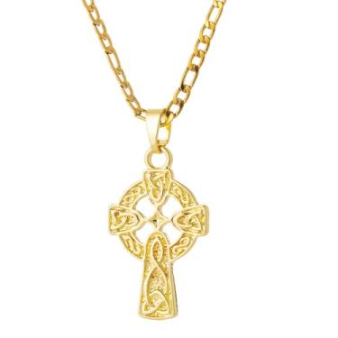 Imagem de yipima Colar com pingente de cruz celta banhado a ouro branco 14K para mulheres e homens, pingente de crucifixo viking religioso, joia minimalista com nó da trindade irlandesa, chain length:22", Cobre