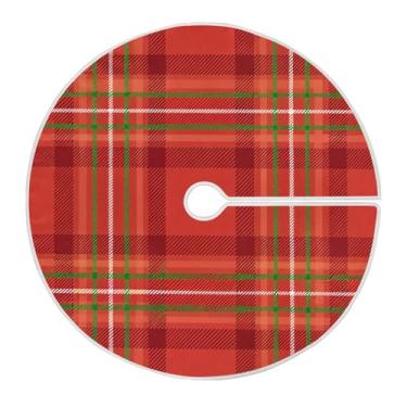 Imagem de ATTX Saia de árvore de Natal com estampa xadrez vermelha, 90 cm, decoração festiva para festas de Natal e Ano Novo #456