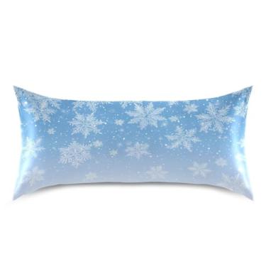 Imagem de ATTX Fronha de almofada branca com flocos de neve com fecho de envelope para cabelo e pele, macia, respirável, lisa, ambos os lados, capa de almofada de seda refrescante (King 50 x 101 cm, 1 peça