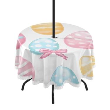 Imagem de Blueangle Toalha de mesa redonda impermeável com ovos de Páscoa de 152 cm com orifício para guarda-chuva - Tecido resistente à prova de sol para todos os climas para pátio, acampamento, piquenique(138
