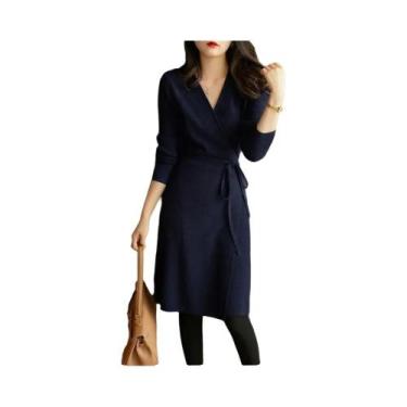 Imagem de Vestido De Suéter Tricotado Com Decote Em V Para Mulheres, Estilo Core