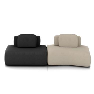 Imagem de Sofá Ilha Sala de Estar Dakota 2 Módulos 316cm Encostos Almofadas Soltas Veludo Preto/Bege G33 - Gran Belo