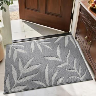 Imagem de LUMI Tapete de porta frontal para uso interno para entrada, lavável, antiderrapante, tapete absorvente de baixo perfil interno para entrada, pátio, garagem, 61 cm x 91 cm, cinza claro