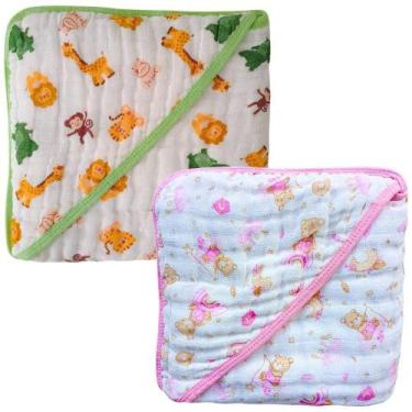 Imagem de Kit 2 Toalhas de Banho Bebê Enxoval Fralda Soft com Capuz Algodão Meni