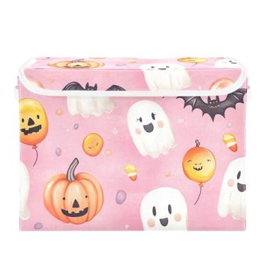 Imagem de xigua Cestos de armazenamento Kawaii Ghosts com tampas e alça de transporte, caixas de armazenamento dobráveis organizadores recipientes cestos cubo com capa para casa, quarto, armário, escritório
