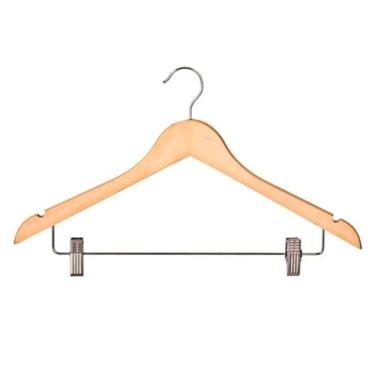 Imagem de Cabide de Madeira com Presilhas, Gancho em Metal, para Roupas e Calças