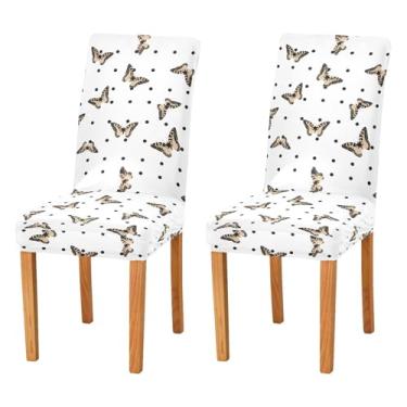 Imagem de Wassud Capas de cadeira elásticas para jantar com borboletas com pontos e protetores de assento laváveis conjunto de 4