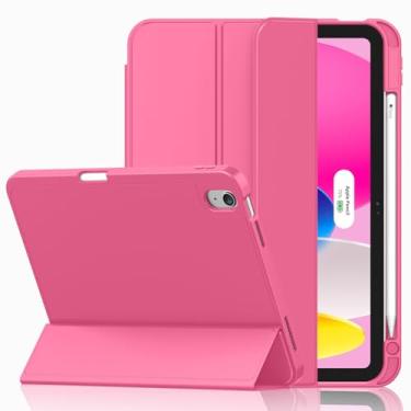 Imagem de iMieet Capa para iPad (A16)/iPad 10ª geração [11 polegadas 2025/10,9 polegadas 2022], capa inteligente com suporte de três dobras com suporte para lápis e parte traseira de TPU macio, suporta Touch ID