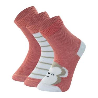 Imagem de Kit 3 Pares Meia Bebê Mash Infantil Algodão Estampada Punho, Rn, Verme