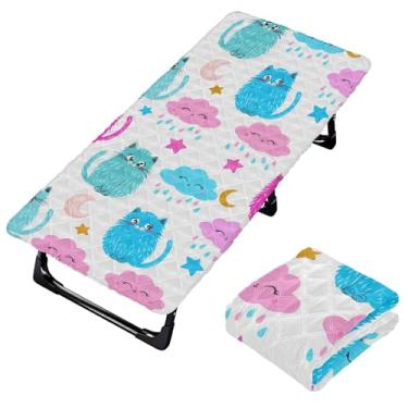 Imagem de Burbuja Lençol de berço de gatos fofos para crianças, lençol acolchoado portátil com elástico para meninas e meninos, lavável na máquina, 63,5 x 127 cm