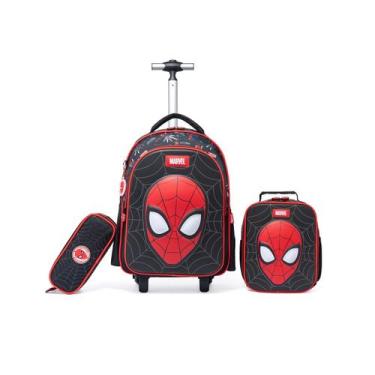 Imagem de Kit Mochila Rodinhas Spider Man Lancheira Estojo Escolar Infantil Marv