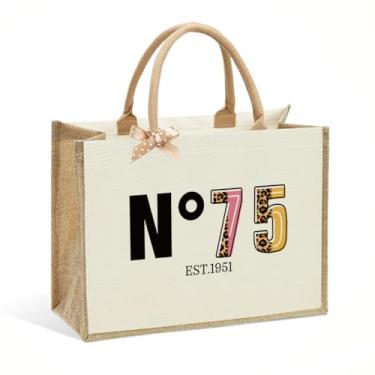 Imagem de CHQIUCR Sacola feminina vintage com tema 1951, aniversário de 75 anos, vintage nº 75 - presente bege grande para mãe, dia das mães, ação de graças e Natal