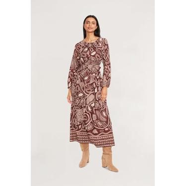 Imagem de The Good Journey Vestido maxi feminino Boho Paisley manga longa linha A para convidados de casamento e ocasiões de outono, marrom/caramelo, P