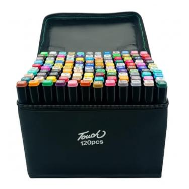 Imagem de Kit 120 Cores Marcadores Álcool Dupla Ponta – Caneta 6mm/1mm para Ilustração, Desenho, Arte e Caligrafia com Estojo