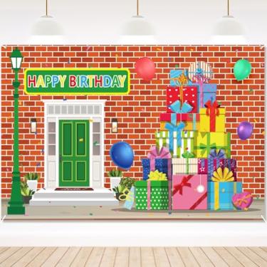 Imagem de Fundo Aniversário com Tema Rua Desenho Animado, 180x120cm Parede Tijolo Vermelho Fundo Feliz Aniversário Decoração Festa Colorida Crianças Suprimentos para Fotos Chá de Bebê