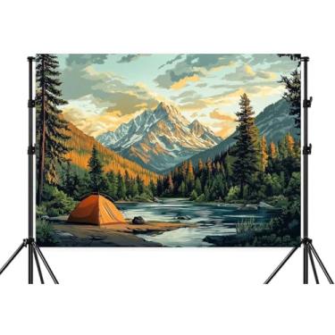 Imagem de 2,1 x 1,5 m, natureza, montanha, floresta, acampamento, cena, laranja, acampamento, aventura, fotografia, fundo para crianças, adultos, chá de bebê, campista, decoração de festa, banner, adereços de
