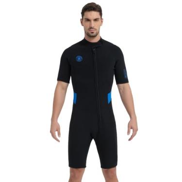 Imagem de Lemorecn Fatos de mergulho masculinos curtos de 2 mm de neoprene ultra elástico de 2 mm, roupa de mergulho térmica com zíper frontal (0205BLACKBLUE-XXL)