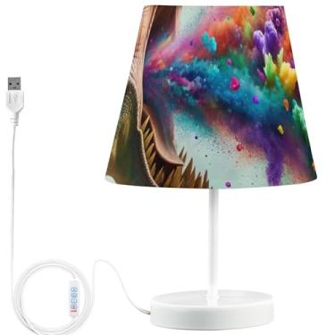 Imagem de TSENQUE Candeeiro de mesa lateral de confete colorido personalizado T Rex bonito candeeiro de cabeceira LED para mesa de cabeceira recarregável por USB, lâmpada de mudança de cor aconchegante para