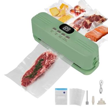 Imagem de Máquina seladora a vácuo para alimentos, mini seladora a vácuo sem fio, seladora a vácuo portátil 3 em 1 com 4 sacos de lanche, 1 bolsa de armazenamento, 1 bomba de inflação, 1 agulha e 1 bocal (verde