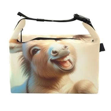 Imagem de TSENQUE Lancheira fofa de animal burro bege para mulheres com alça de ombro lancheira para trabalho rosa bolsa isolada engraçada para adultos