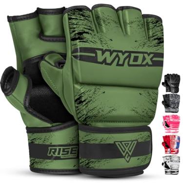 Imagem de WYOX Luvas MMA Grappling Sparring, Maya Hide Leather, Luvas de boxe para homens e mulheres, treinamento de artes marciais Muay Thai, luvas ajustáveis de meio dedo (Verde, S/M)