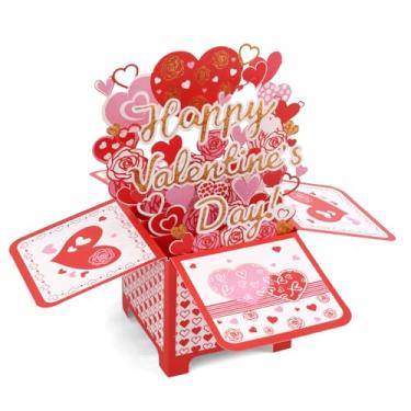 Imagem de Cartão Pop-Up 3D Dia dos Namorados, Romântico com Coração e Rosa Cartão Pop-Up Aniversário com Envelope para Ela Esposa Namorada Mãe Parceiro