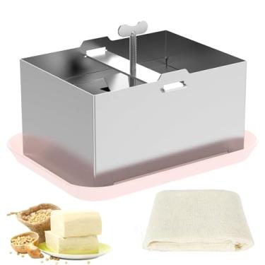 Imagem de Prensa de tofu de aço inoxidável, Sus304 Paneer Press com toalha de pressão e bandeja coletora, máquina de tofu para tofu firme caseiro, paneer e queijo - remoção rápida de água textura e sabor