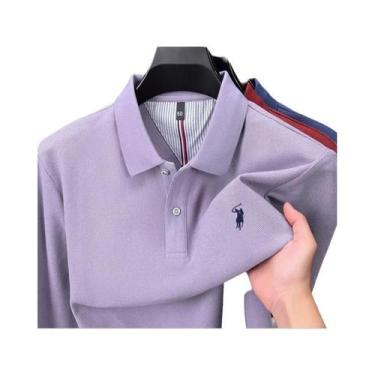 Imagem de Camisa Polo Masculina De Manga Longa 100% Algodão Marca Designer Luxo 